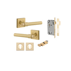 Helsinki Lever - Square Rose Entrance Kit with Separate High Security Lock Brushed Gold PVD / Solid Brass