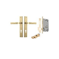 Brunswick Lever - Rectangular Backplate Entrance Kit with High Security Lock Brushed Gold PVD / Solid Brass