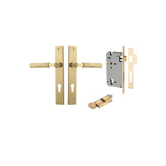 Brunswick Lever - Rectangular Backplate Entrance Kit with High Security Lock Brushed Gold PVD / Solid Brass