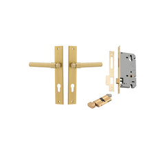 Helsinki Lever - Rectangular Backplate Entrance Kit with High Security Lock Brushed Gold PVD / Solid Brass