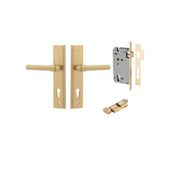 Helsinki Lever - Stepped Backplate Entrance Kit with High Security Lock Brushed Gold PVD / Solid Brass