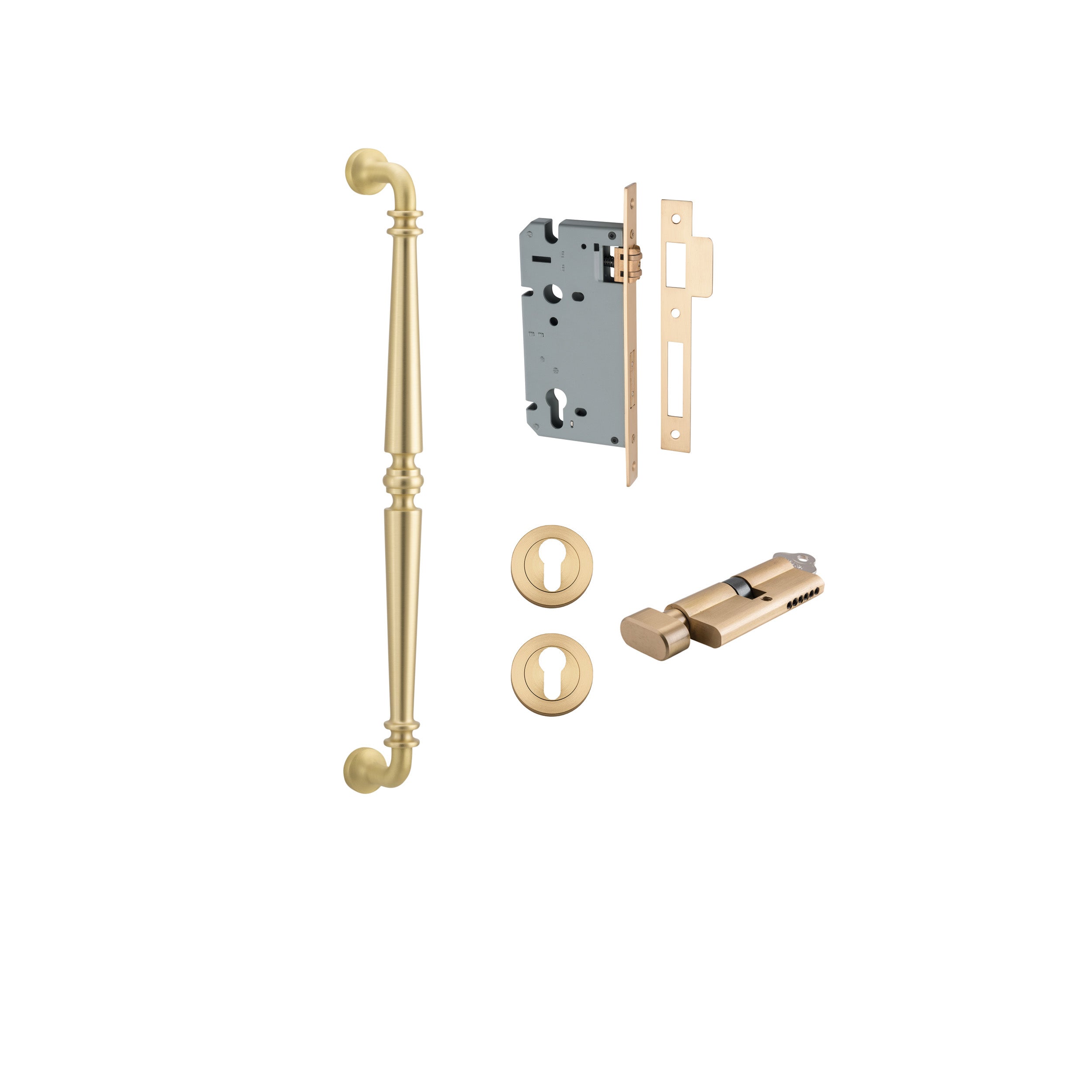 Sarlat Pull Handle - 450mm Entrance Kit with Separate High Security Lock Brushed Gold PVD / Solid Brass