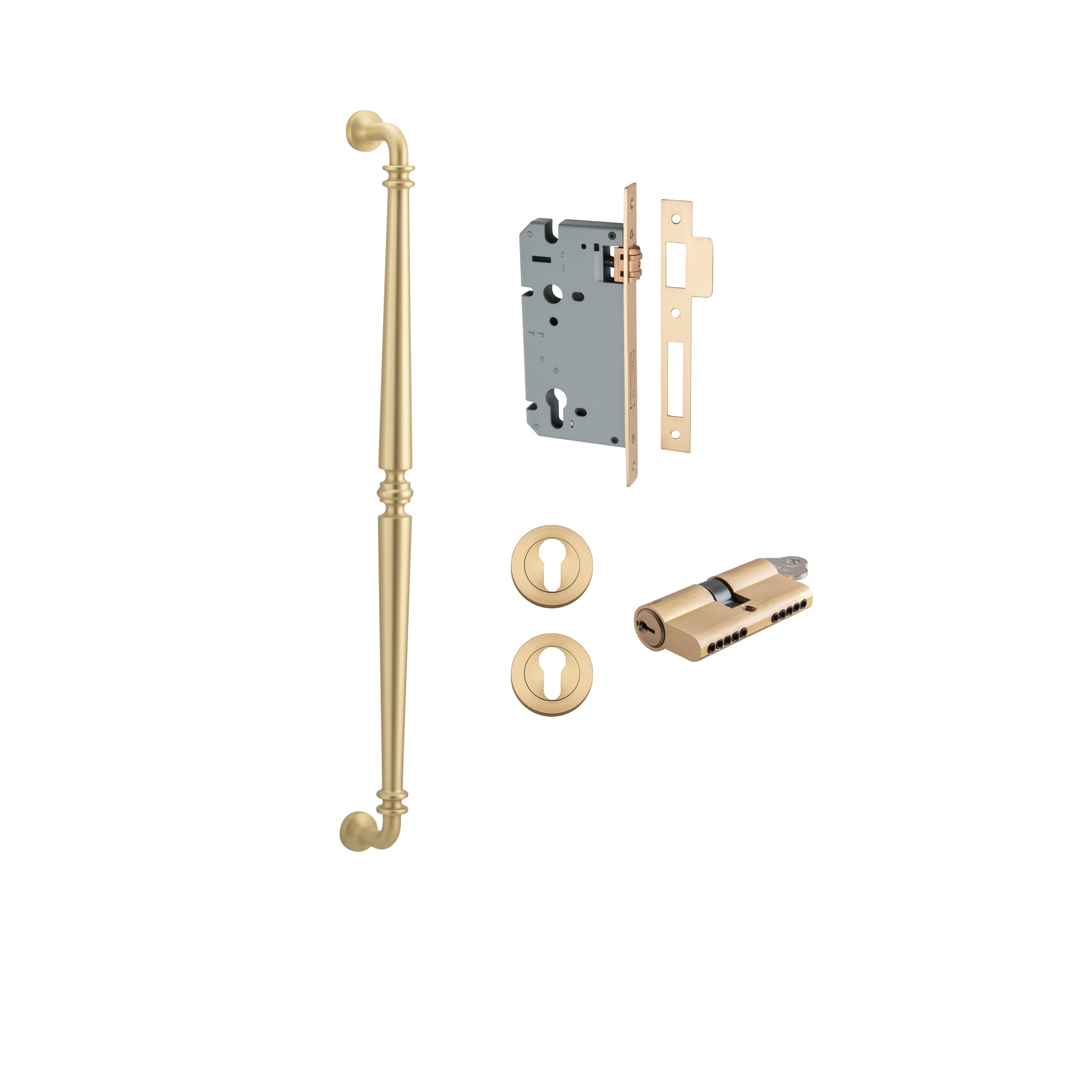 Sarlat Pull Handle - 600mm Entrance Kit with Separate High Security Lock Brushed Gold PVD / Solid Brass