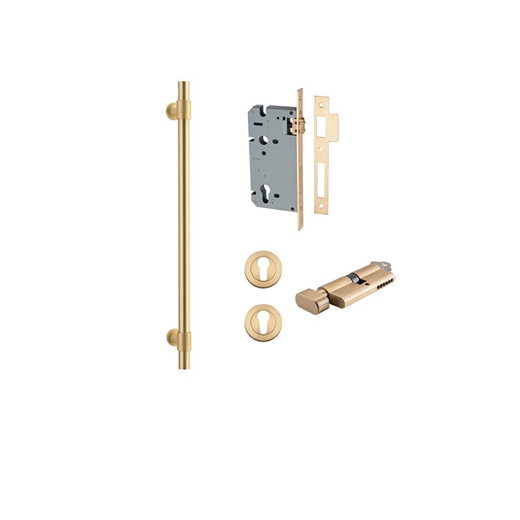 Helsinki Pull Handle - 450mm Entrance Kit with Separate High Security Lock Brushed Gold PVD / Solid Brass