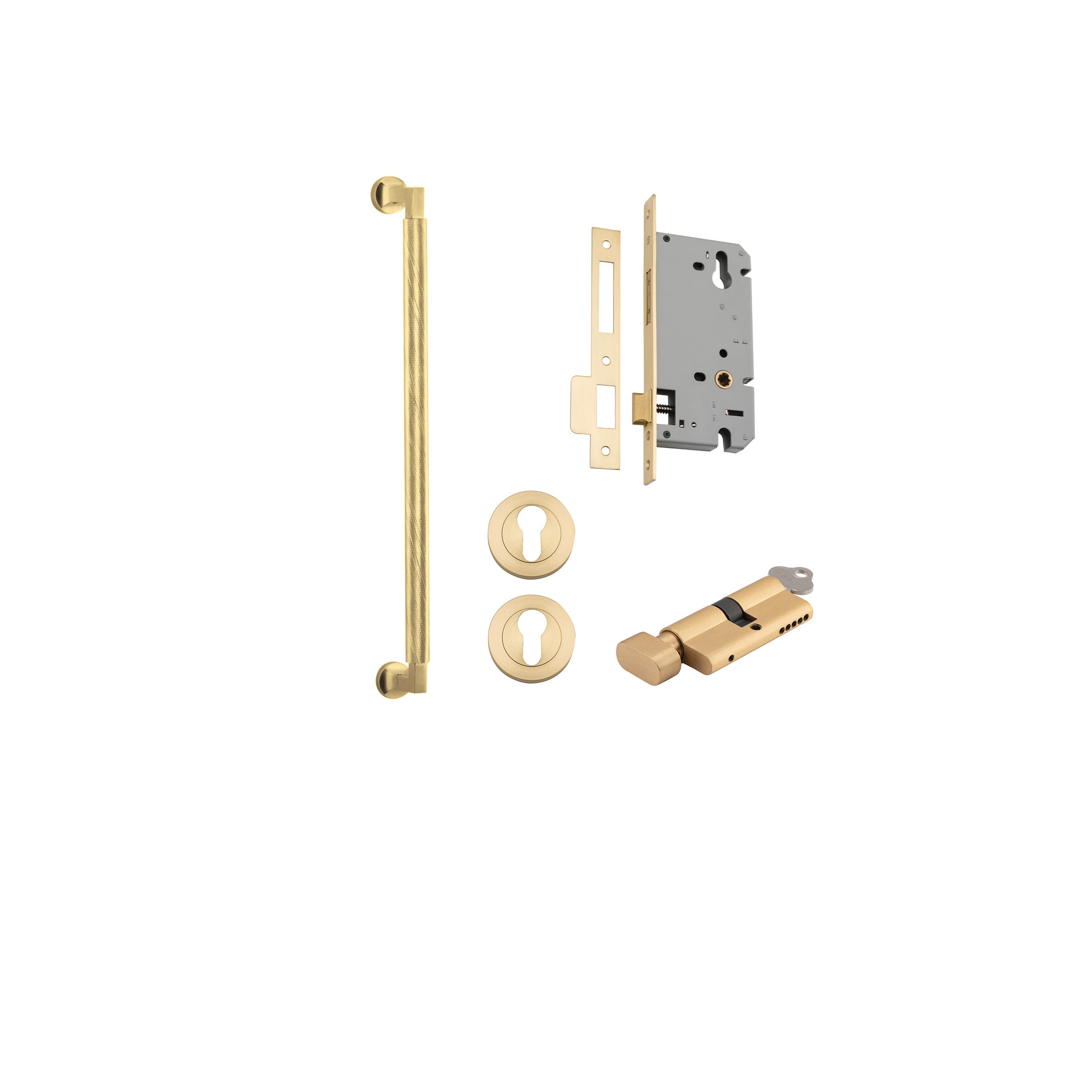 Brunswick Pull Handle - 450mm Entrance Kit with Separate High Security Lock Brushed Gold PVD / Solid Brass