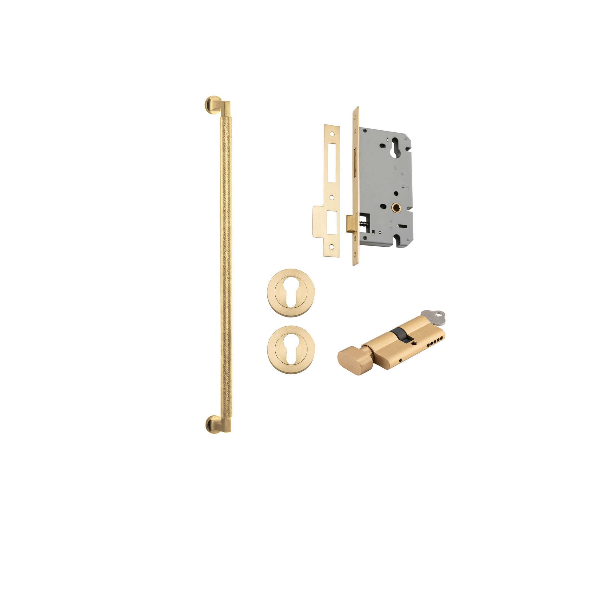 Brunswick Pull Handle - 600mm Entrance Kit with Separate High Security Lock Brushed Gold PVD / Solid Brass