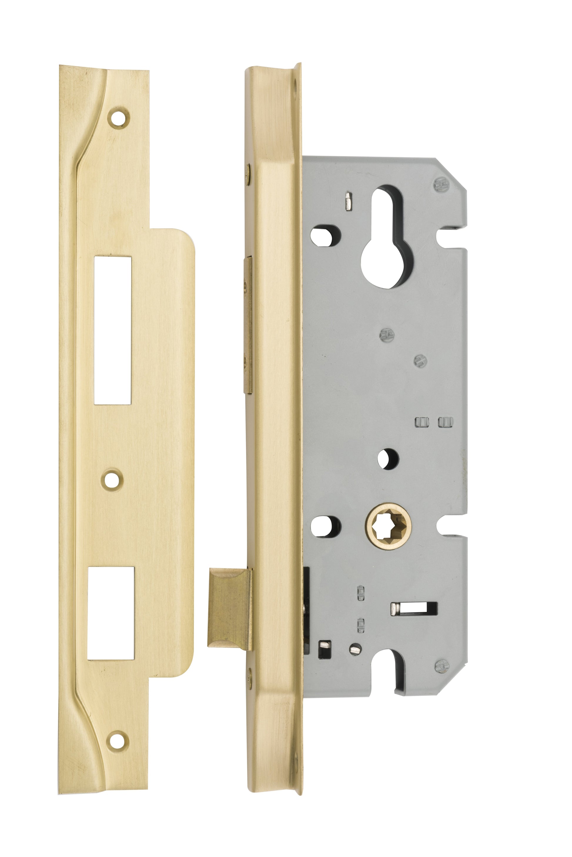 Rebated 85mm Euro Mortice Locks - 45mm Backset Brushed Gold PVD / Solid Brass