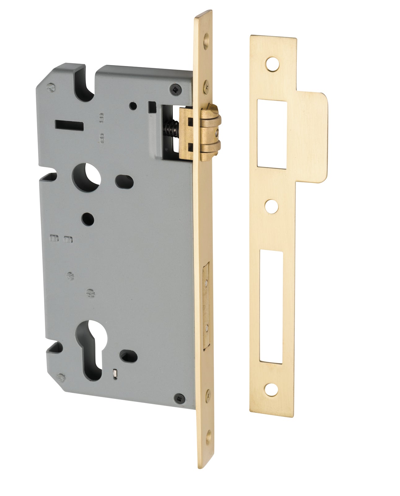 Mortice 85mm Euro Roller Lock - 60mm Backset Brushed Gold PVD / Steel & Sheet Brass