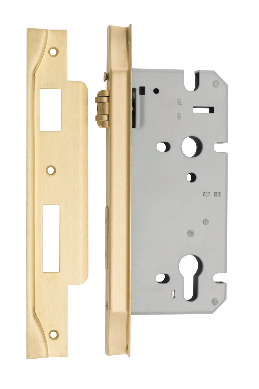 Rebated 85mm Euro Mortice Locks - 60mm Backset Brushed Gold PVD / Solid Brass