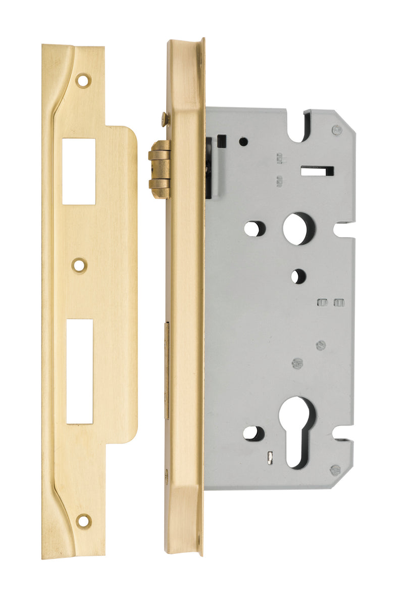 Rebated 85mm Euro Mortice Locks - 60mm Backset Brushed Gold PVD / Solid Brass