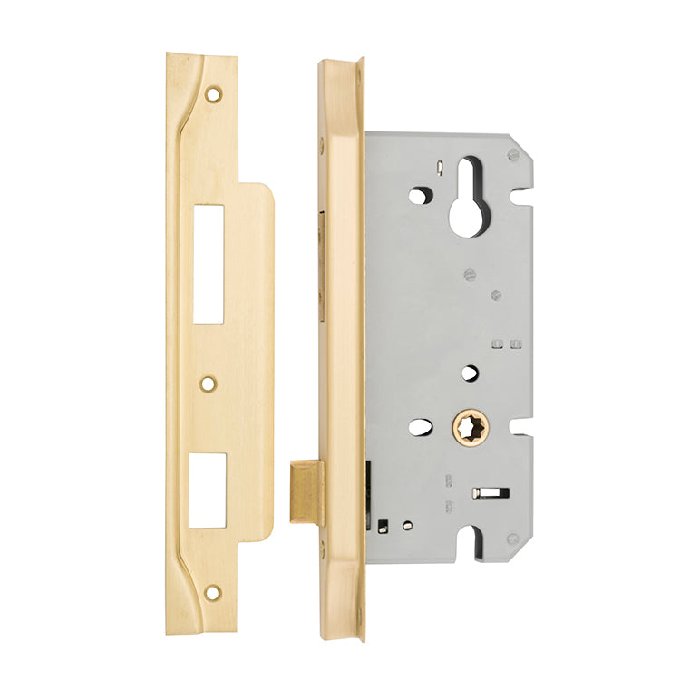 Rebated 85mm Euro Mortice Locks - 60mm Backset Brushed Gold PVD / Steel & Sheet Brass