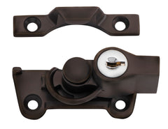 Wide Base Key Operated Locking Sash Fastener Antique Brass