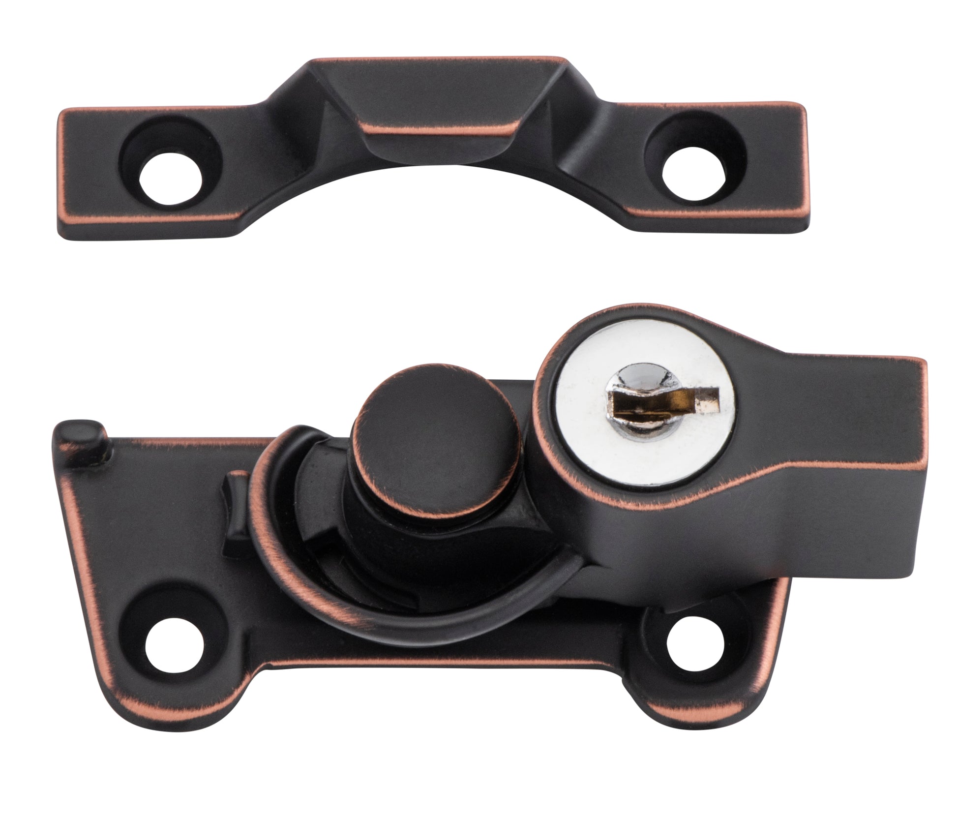 Wide Base Key Operated Locking Sash Fastener Antique Copper