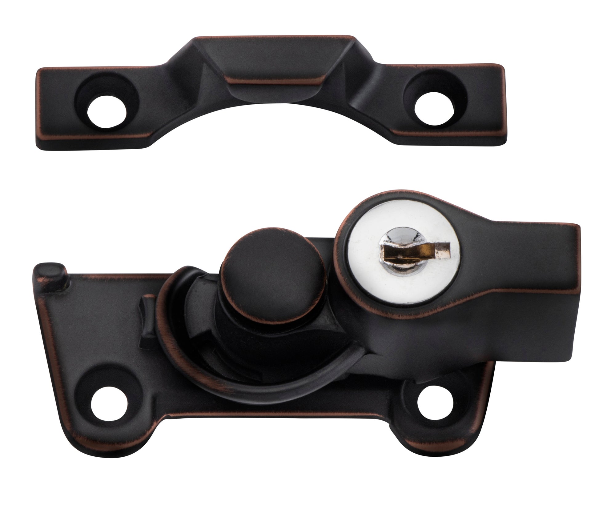 Wide Base Key Operated Locking Sash Fastener Antique Copper