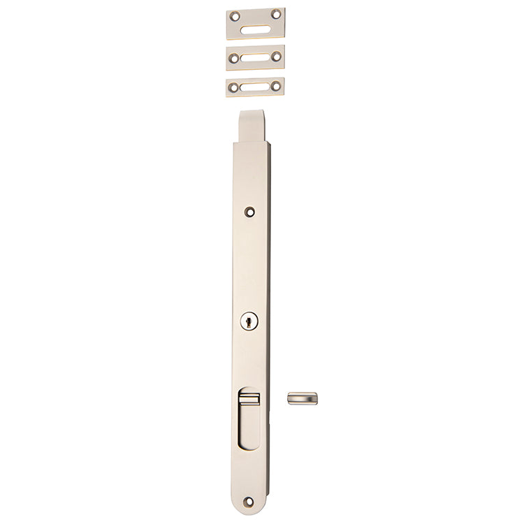 Locking Flush Bolt - 300mm Satin Nickel / Solid Brass