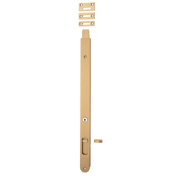 Locking Flush Bolt - 400mm Satin Brass / Solid Brass
