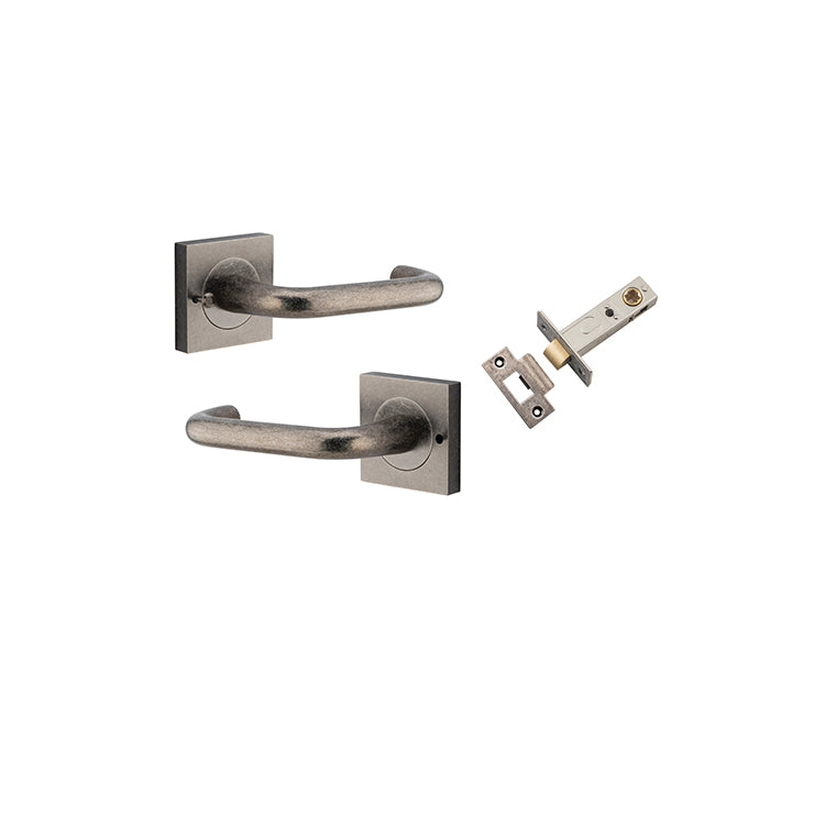 Oslo Lever - Square Rose (Inbuilt Privacy) Rumbled Nickel / Solid Brass