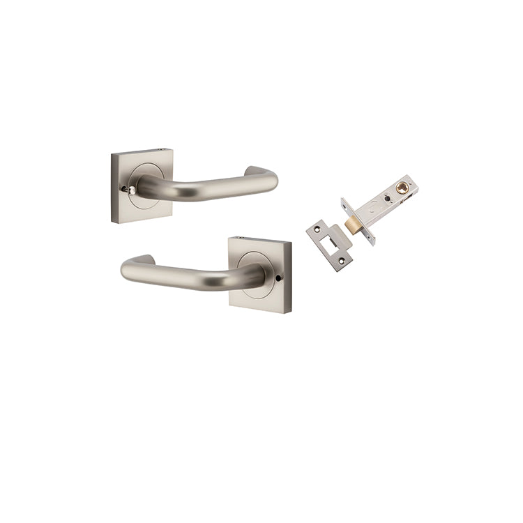 Oslo Lever - Square Rose (Inbuilt Privacy) Satin Nickel / Solid Brass