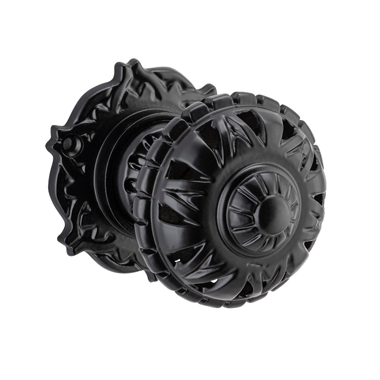 Filigree Mortice Knob - Round Rose Matt Black / Passage