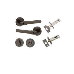 Helsinki Lever - Round Rose Privacy Kit with Separate Privacy Turn Antique Brass / Solid Brass