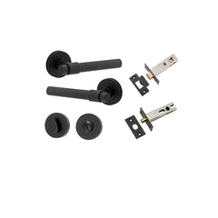 Helsinki Lever - Round Rose Privacy Kit with Separate Privacy Turn Matt Black / Solid Brass