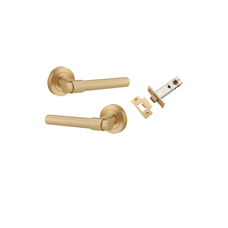 Helsinki Lever - Round Rose Passage Kit Satin Brass / Solid Brass