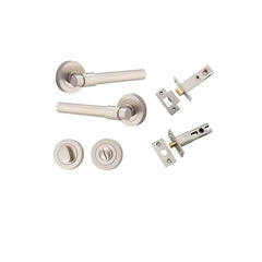 Helsinki Lever - Round Rose Privacy Kit with Separate Privacy Turn Satin Nickel / Solid Brass