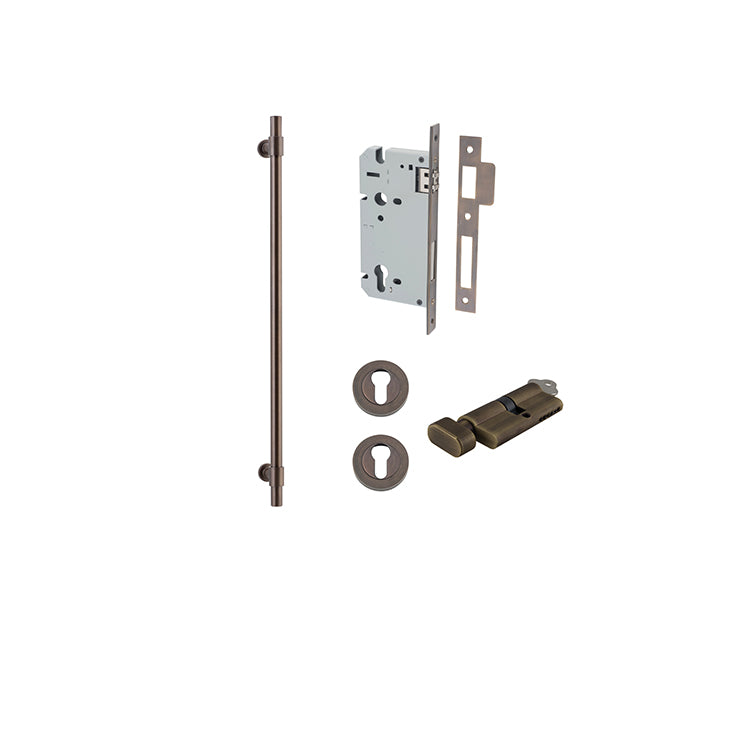 Helsinki Pull Handle - 600mm Entrance Kit with Separate High Security Lock Antique Brass / Solid Brass