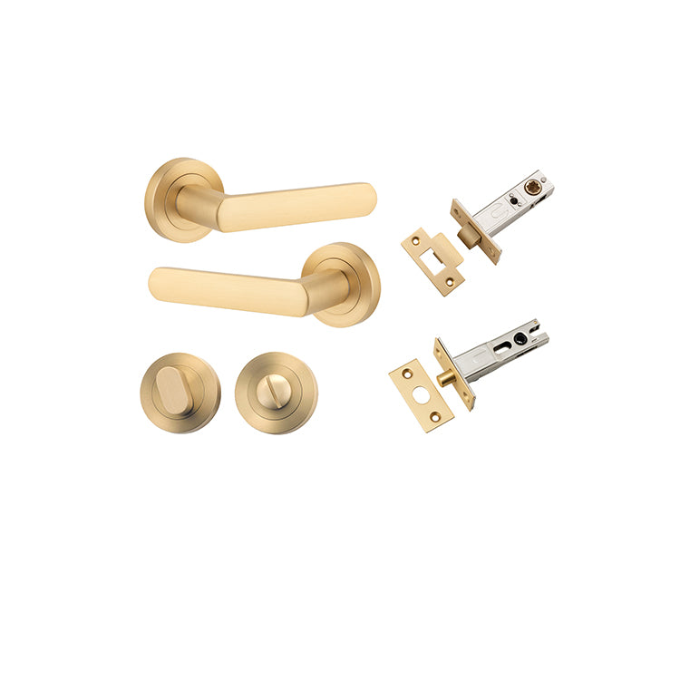 Osaka Lever - Round Rose Privacy Kit with Separate Privacy Turn Satin Brass / Solid Brass