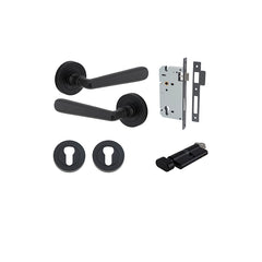 Copenhagen Lever - Round Rose Entrance Kit with Separate High Security Lock Matt Black / Solid Brass