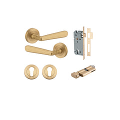 Copenhagen Lever - Round Rose Entrance Kit with Separate High Security Lock Satin Brass / Solid Brass