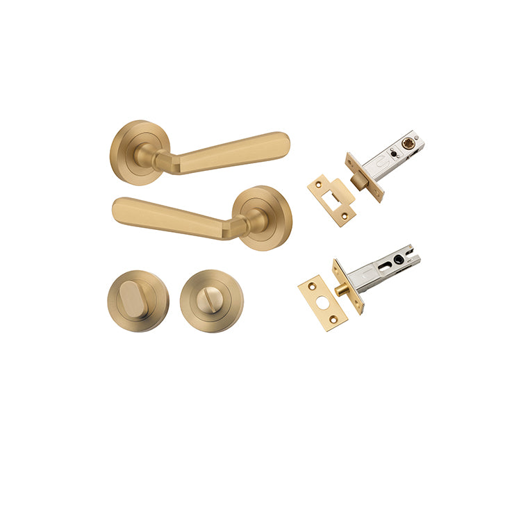 Copenhagen Lever - Round Rose Privacy Kit with Separate Privacy Turn Satin Brass / Solid Brass