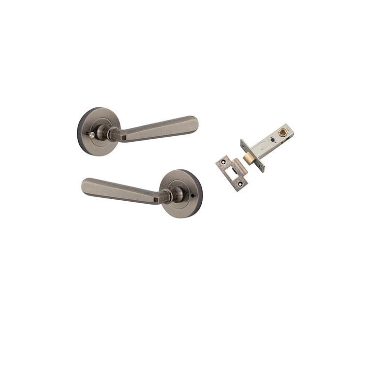 Copenhagen Lever - Round Rose (Inbuilt Privacy) Rumbled Nickel / Solid Brass