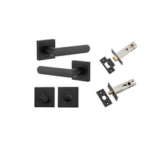 Osaka Lever - Square Rose Privacy Kit with Separate Privacy Turn Matt Black / Solid Brass