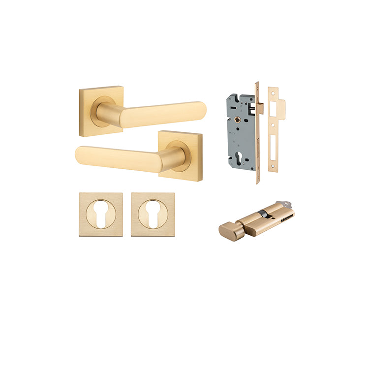 Osaka Lever - Square Rose Entrance Kit with Separate High Security Lock Satin Brass / Solid Brass