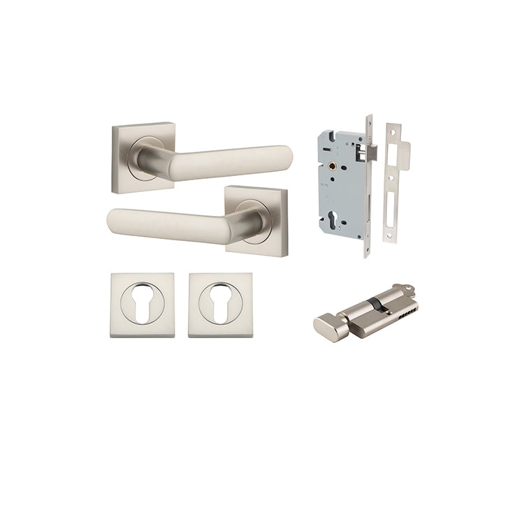 Osaka Lever - Square Rose Entrance Kit with Separate High Security Lock Satin Nickel / Solid Brass