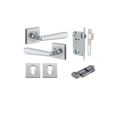 Copenhagen Lever - Square Rose Entrance Kit with Separate High Security Lock Satin Chrome / Solid Brass