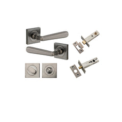 Copenhagen Lever - Square Rose Privacy Kit with Separate Privacy Turn Rumbled Nickel / Solid Brass