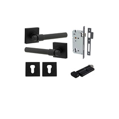 Helsinki Lever - Square Rose Entrance Kit with Separate High Security Lock Matt Black / Solid Brass