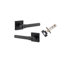 Helsinki Lever - Square Rose (Inbuilt Privacy) Matt Black / Solid Brass