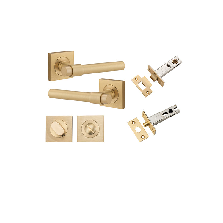 Helsinki Lever - Square Rose Privacy Kit with Separate Privacy Turn Satin Brass / Solid Brass