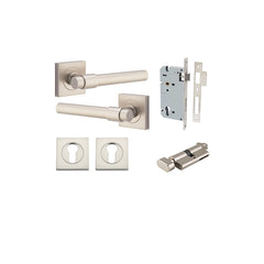 Helsinki Lever - Square Rose Entrance Kit with Separate High Security Lock Satin Nickel / Solid Brass