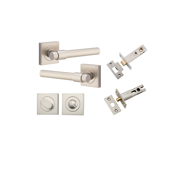 Helsinki Lever - Square Rose Privacy Kit with Separate Privacy Turn Satin Nickel / Solid Brass