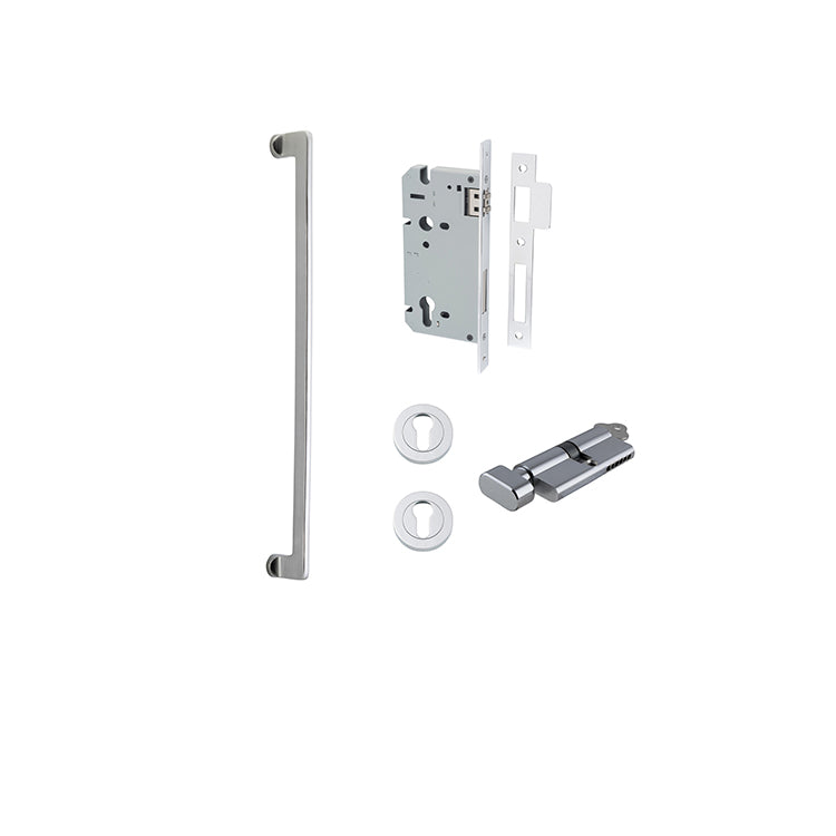 Baltimore Pull Handle - 600mm Entrance Kit with Separate High Security Lock Satin Chrome / Solid Brass