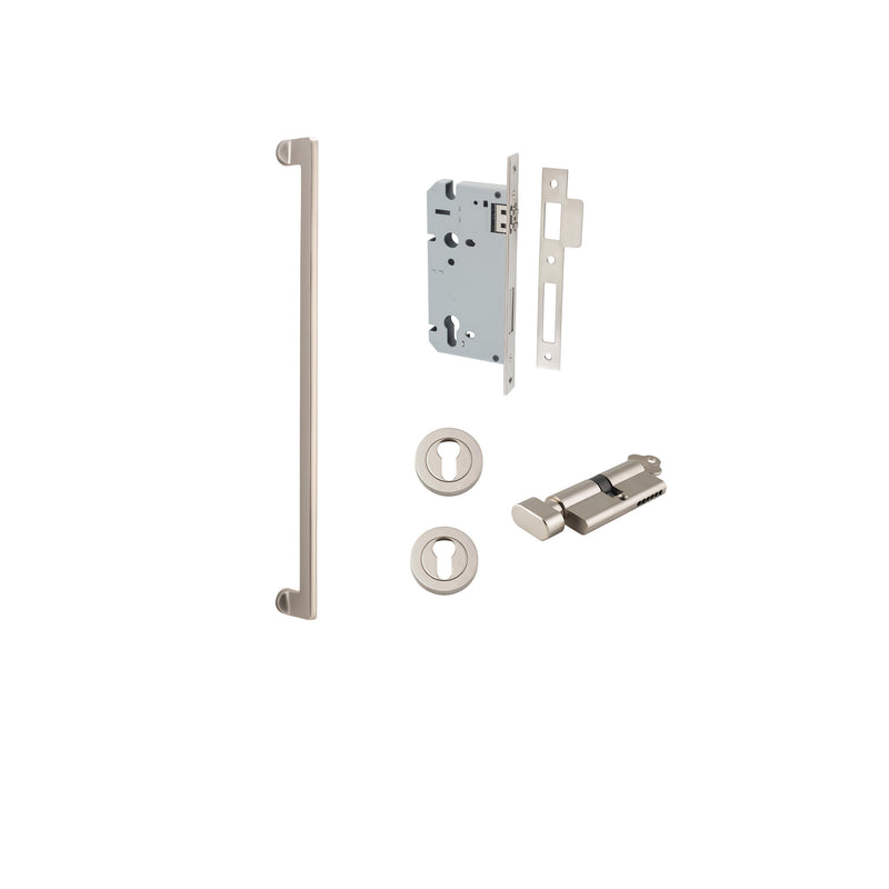 Baltimore Pull Handle - 600mm Entrance Kit with Separate High Security Lock Satin Nickel / Solid Brass