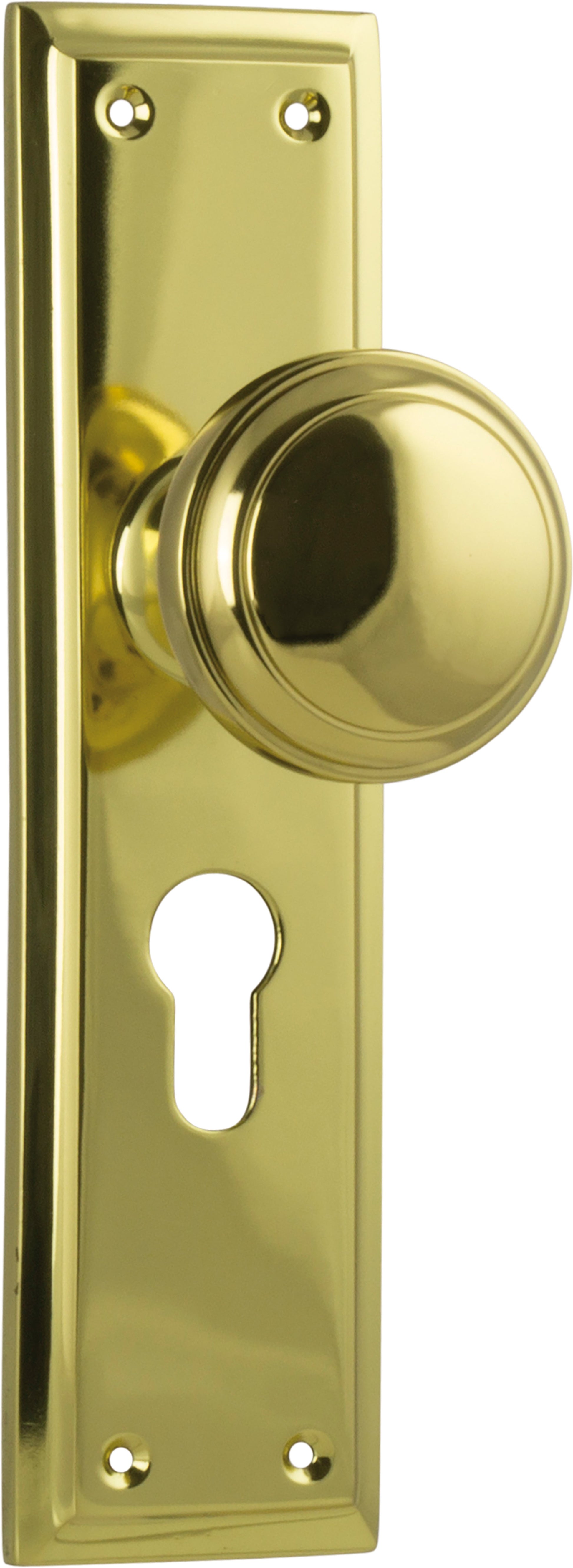 Milton Knob - Long Backplate Unlacquered Polished Brass / Euro | Entrance