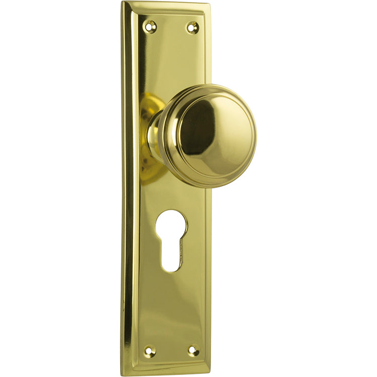 Milton Knob - Long Backplate Unlacquered Polished Brass / Euro | Entrance