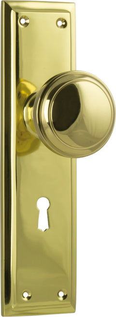 Milton Knob - Long Backplate Unlacquered Polished Brass / Lock | Lock (Skeleton Key)