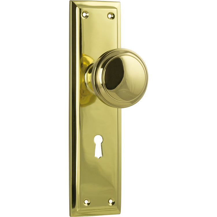 Milton Knob - Long Backplate Unlacquered Polished Brass / Lock | Lock (Skeleton Key)