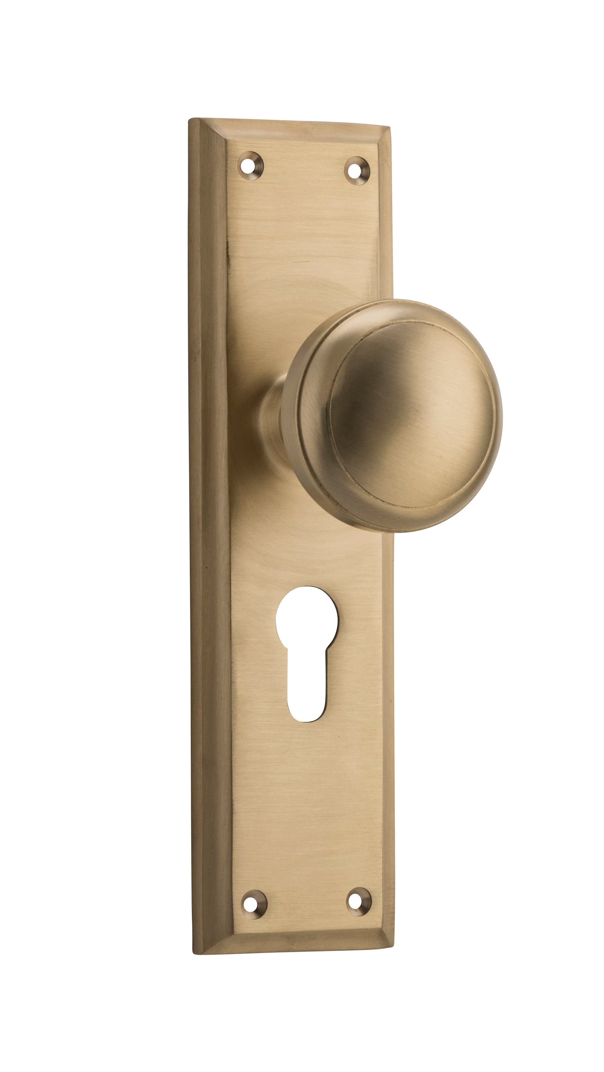 Milton Knob - Long Backplate Unlacquered Satin Brass / Euro | Entrance